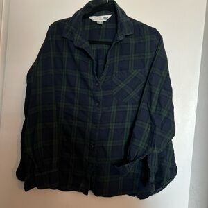 Old Navy Dark Green and Black Plaid Shirt